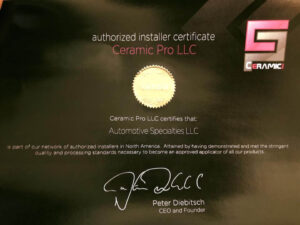Ceramic Pro coating authorized installer certificate